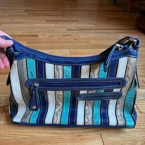 Madi Clair Kristen Patent Leather Croc Striped Multicolor Shoulder Bag